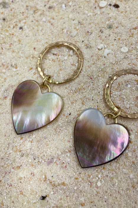 EARRINGS - HEART CHARMS IN MOTHER-OF-PEARL