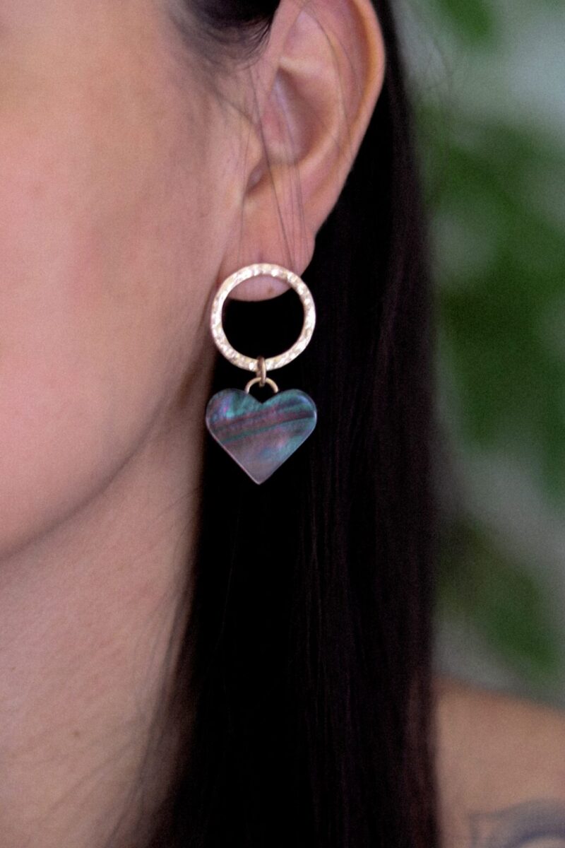 EARRINGS - HEART CHARMS IN MOTHER-OF-PEARL - Image 2