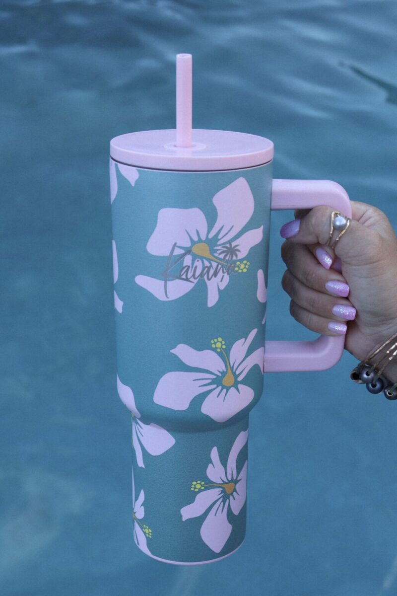 PINK TUMBLER CUP - AUTE IN PINK ON SEAGREEN