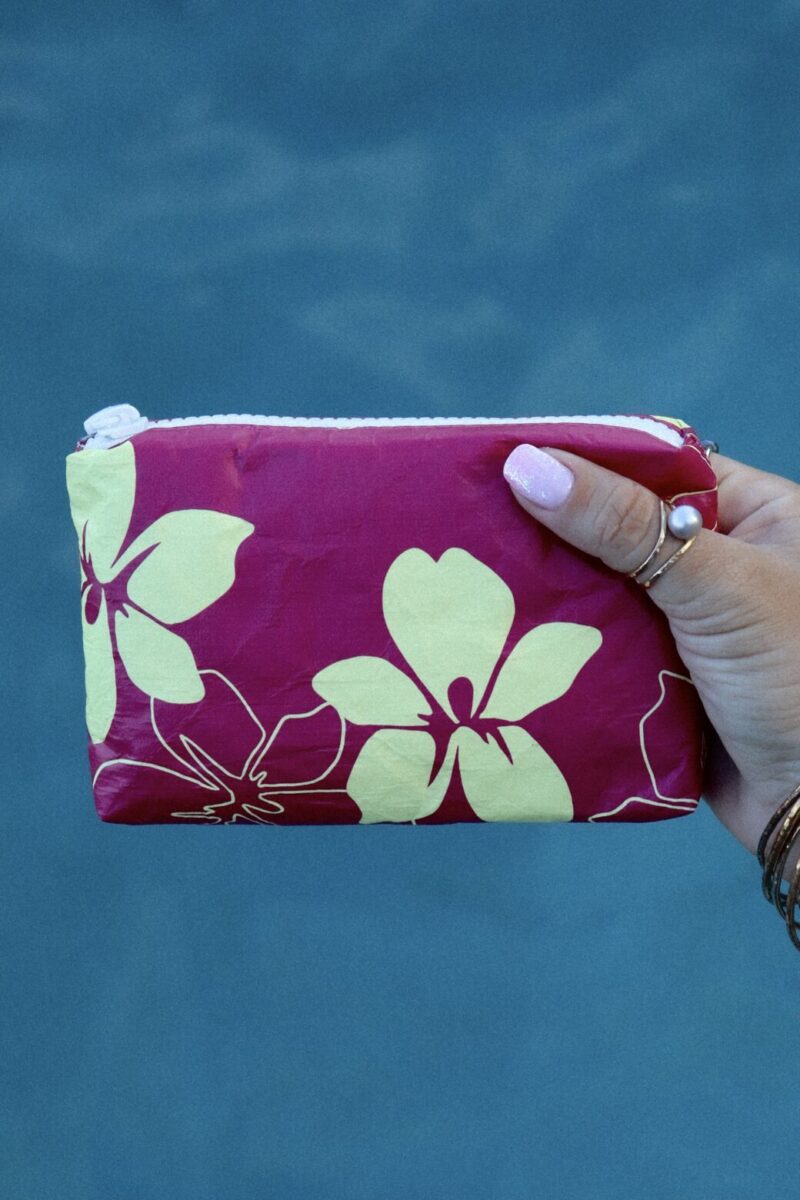 SMALL POUCH - ORCHID IN YELLOW ON PLUM